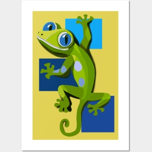 Green Gecko With Blue Eyes Posters and Art